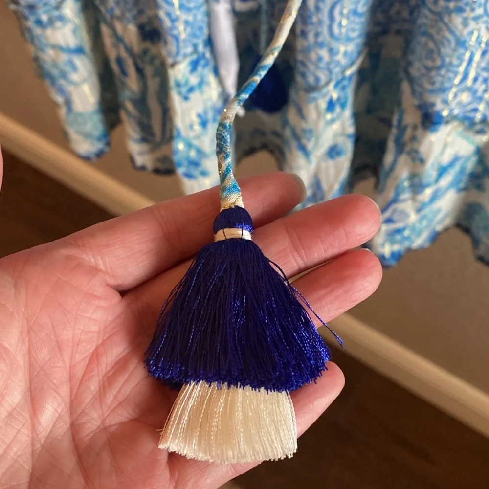 HEMANT & NANDITA Blue and White Ruffled Tiered Dress/NWT - Picture 8 of 12